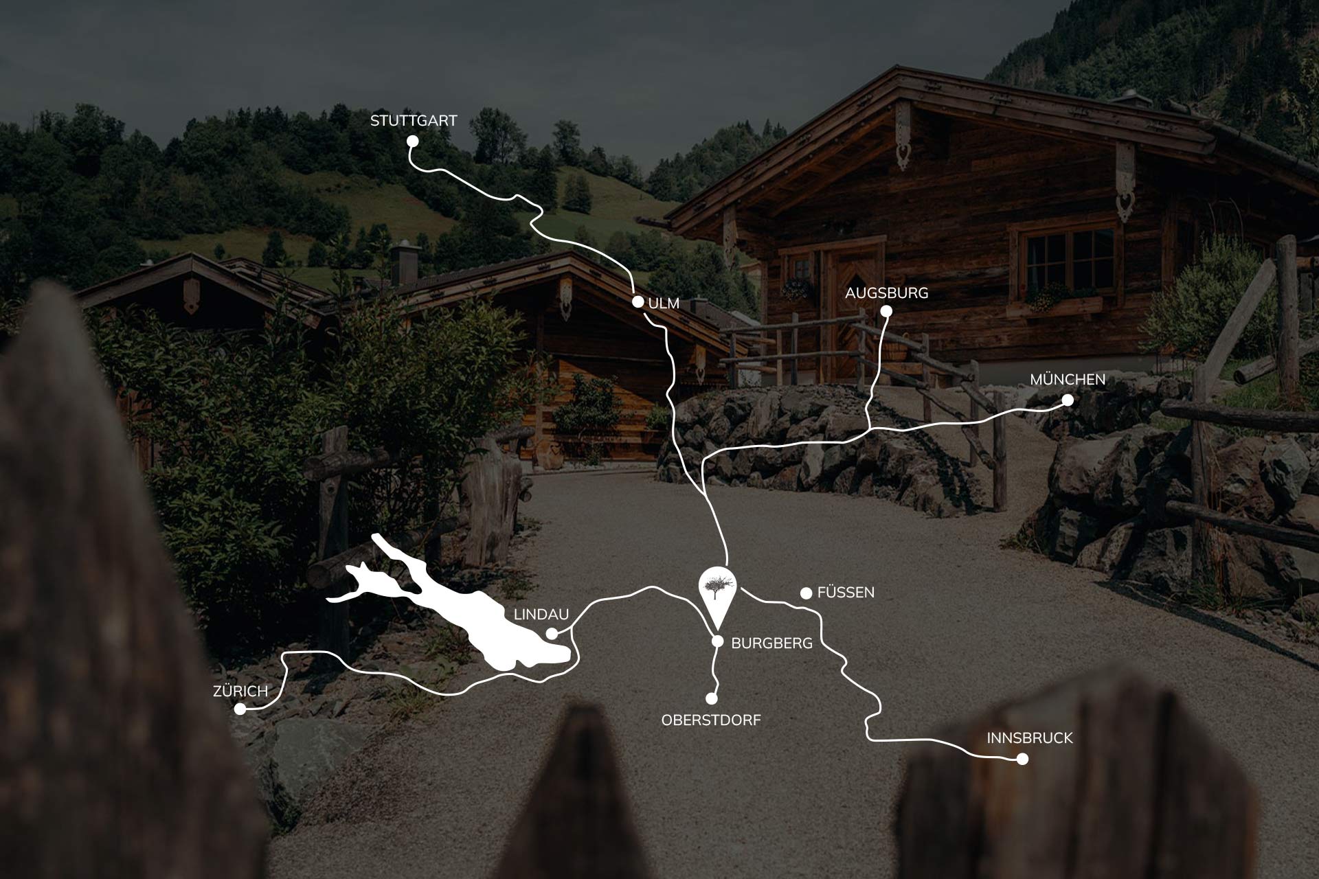 Ansichtskarte mit Anfahrtswegen zu den Alpzitt Chalets