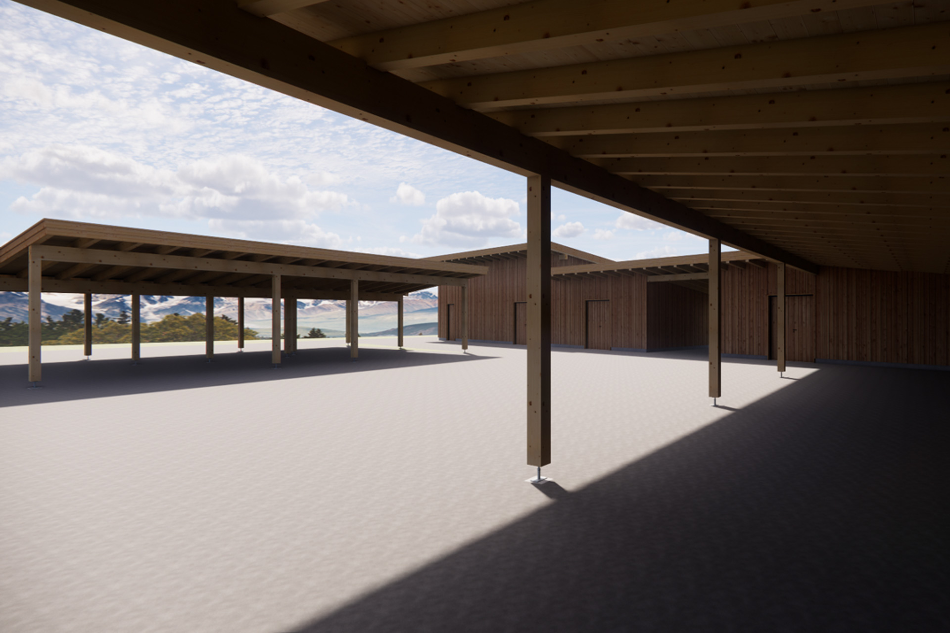 Visualisierung der neuen Chalets und des neuen Spagebäudes der Alpzitt Chalets